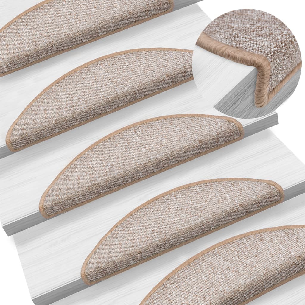 Tapetes de escada 15 peças 56x17x3 cm marrom claro semicircular