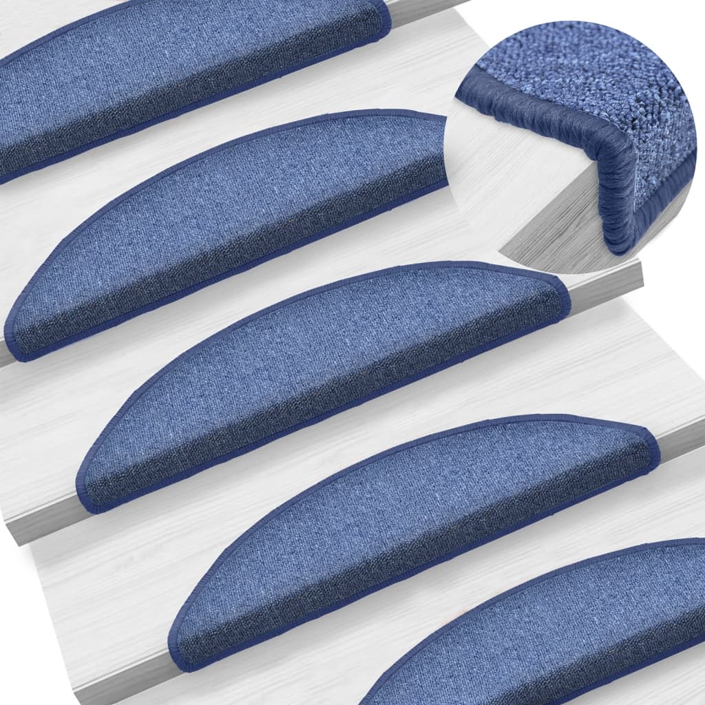 Tapetes de escada 15 peças 56x17x3 cm azul semicircular