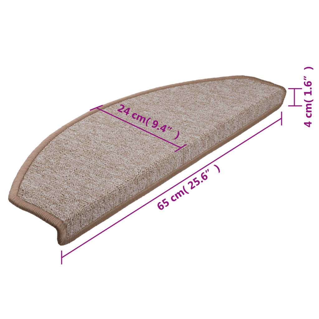 Tapetes de escada 15 peças 65x24x4 cm marrom claro meio redondo grande
