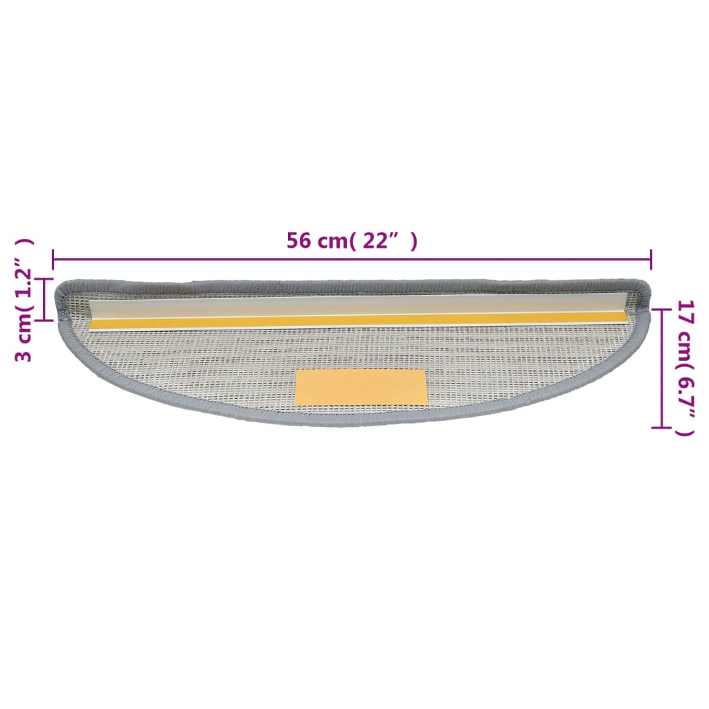 Tapetes de escada 15 peças 56x17x3 cm cinza semicircular
