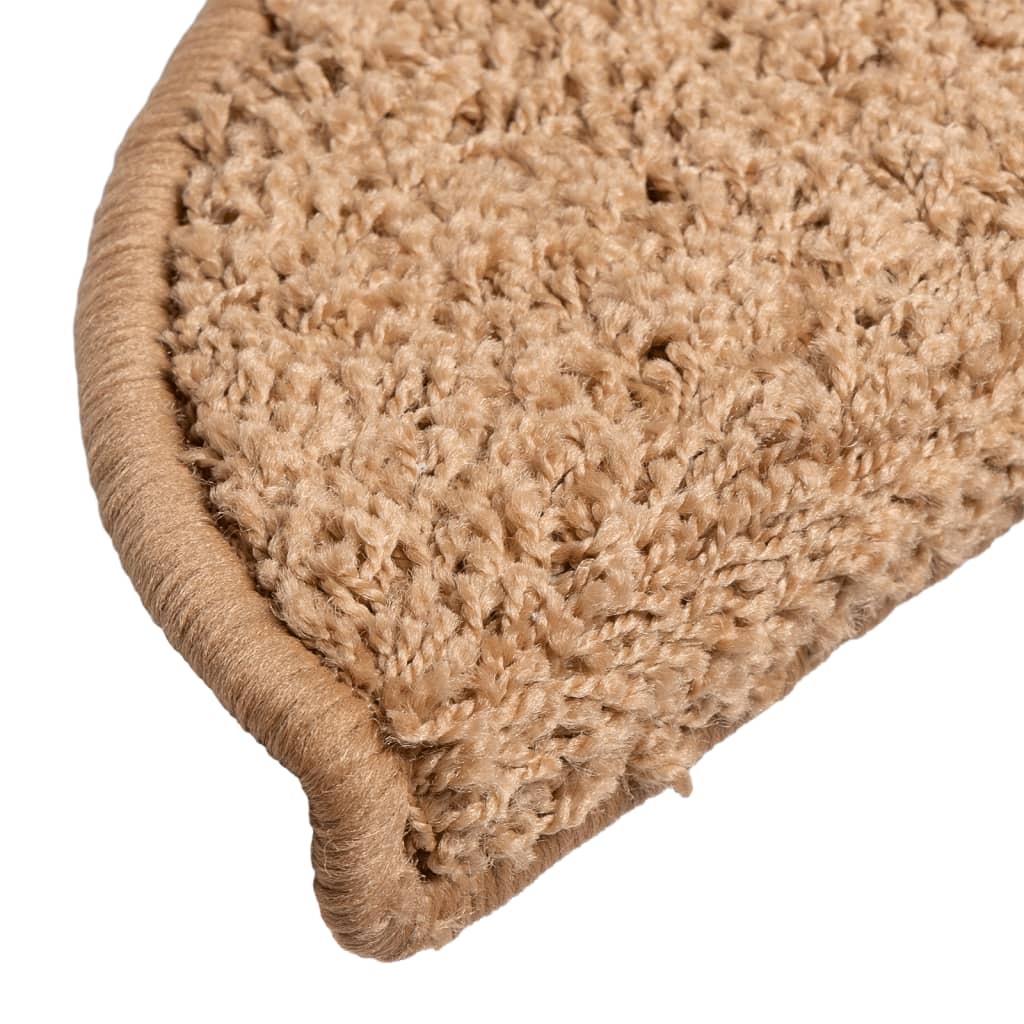 Tapetes de escada 15 peças 56x17x3 cm bege semicircular