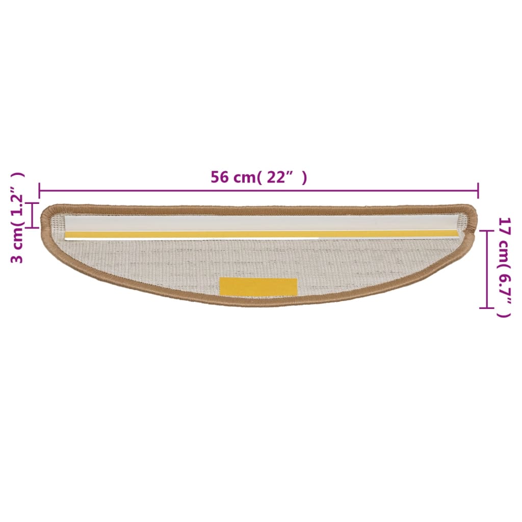Tapetes de escada 15 peças 56x17x3 cm bege semicircular