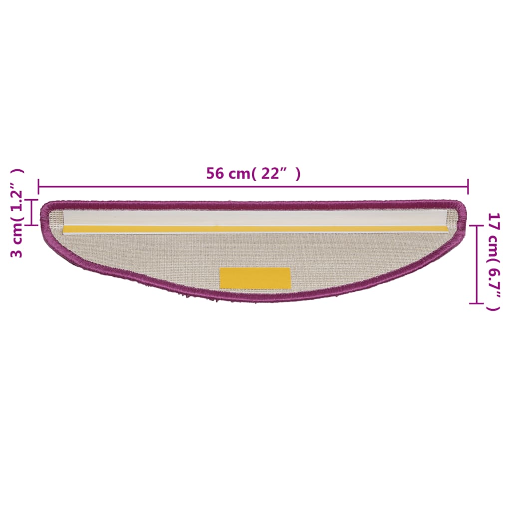 Tapetes de escada 15 peças 56x17x3 cm violeta semicircular