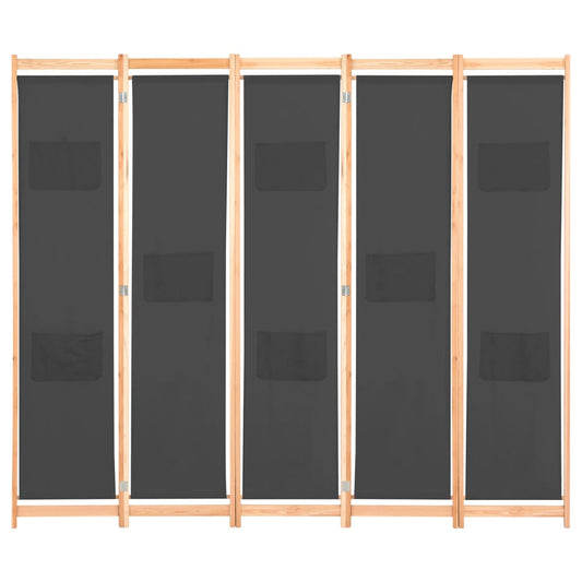 Divisória de quarto com 5 painéis 200x170x4 cm tecido cinzento