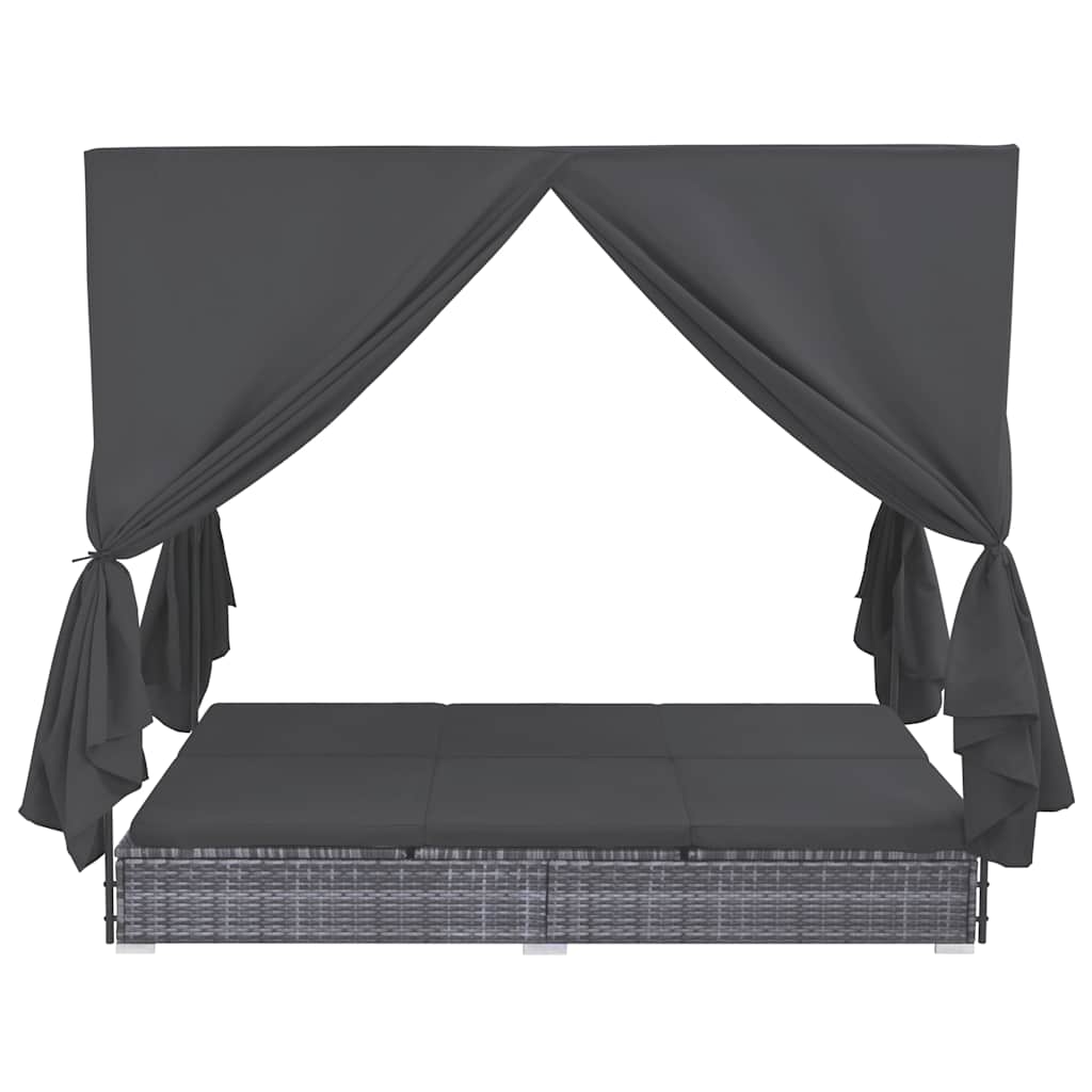 Espreguiçadeira de exterior com cortinas em vime PE cinzento