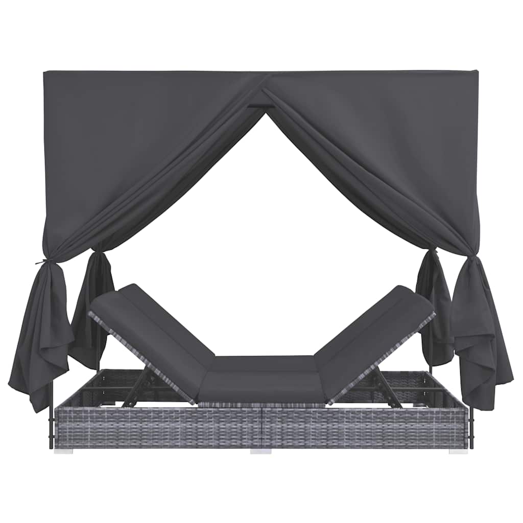Espreguiçadeira de exterior com cortinas em vime PE cinzento