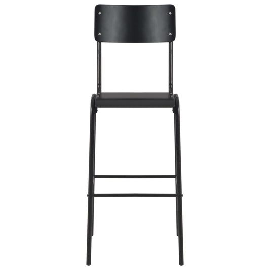 Cadeiras de bar 2 pcs contraplacado maciço e aço preto