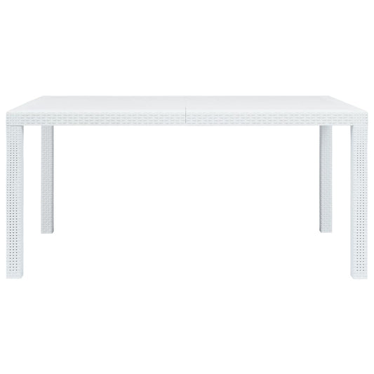 Mesa de jardim 150x90x72 cm plástico branco com aspeto de vime