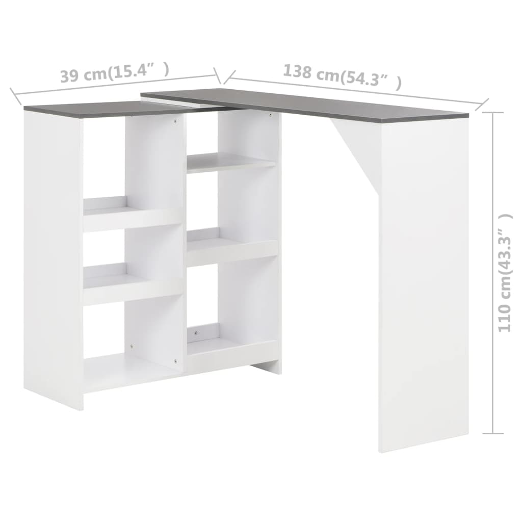 Mesa de bar com prateleira movível branco 138x39x110 cm