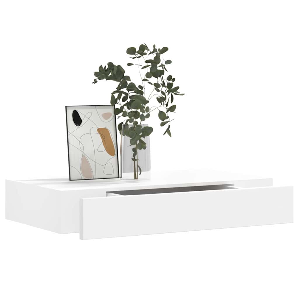 Prateleiras de parede suspensas com gavetas 2 pcs branco 48 cm