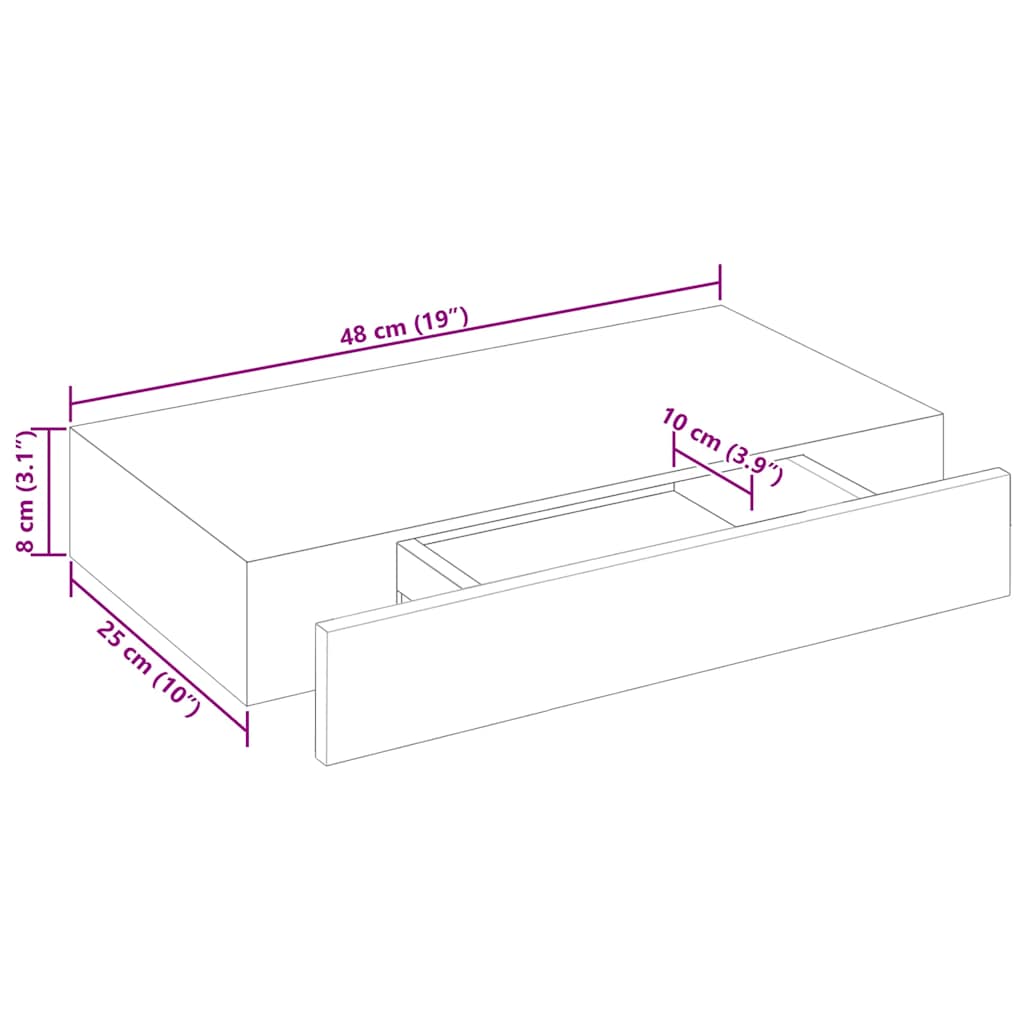 Prateleiras de parede suspensas com gavetas 2 pcs branco 48 cm