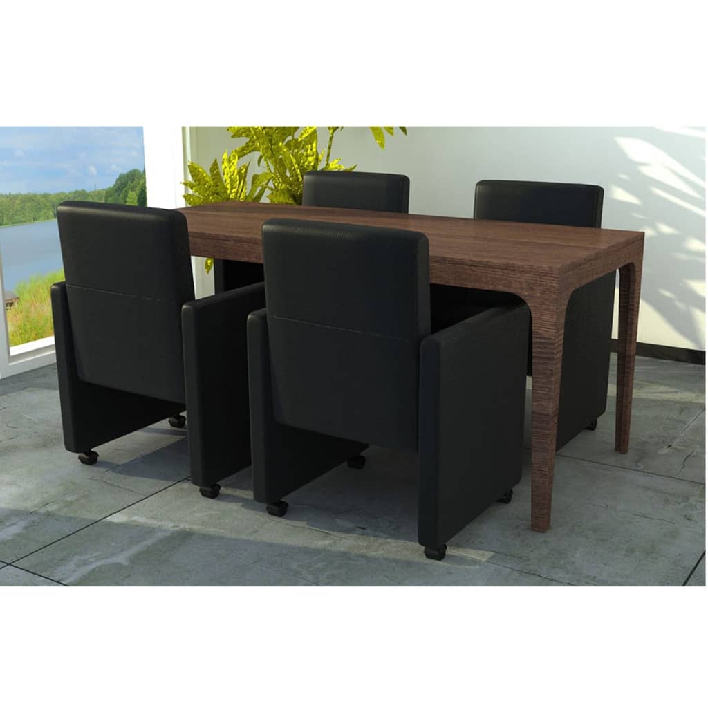 Cadeiras de jantar 4 pcs couro artificial preto
