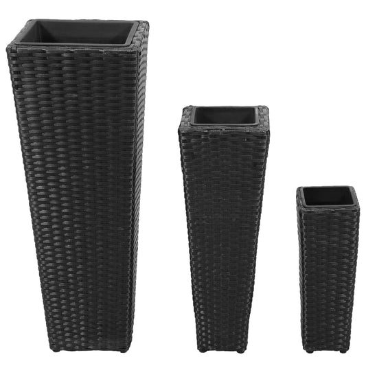 Floreiras de jardim altas 3 pcs vime PE preto