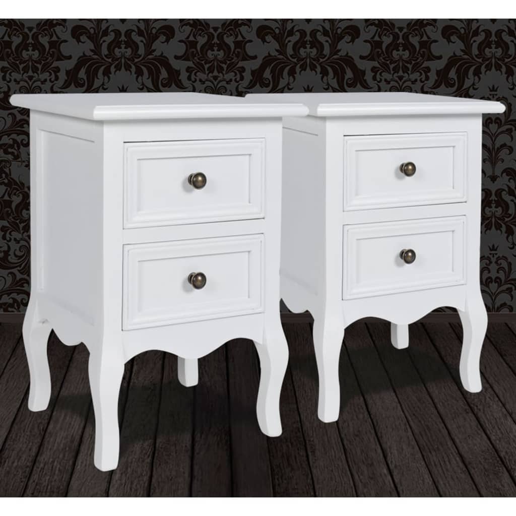 Mesas-de-cabeceira com 2 gavetas 2 pcs MDF branco