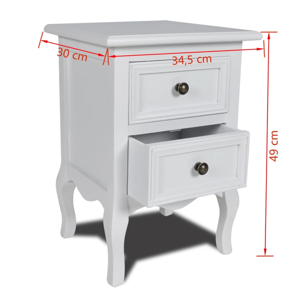 Mesas-de-cabeceira com 2 gavetas 2 pcs MDF branco