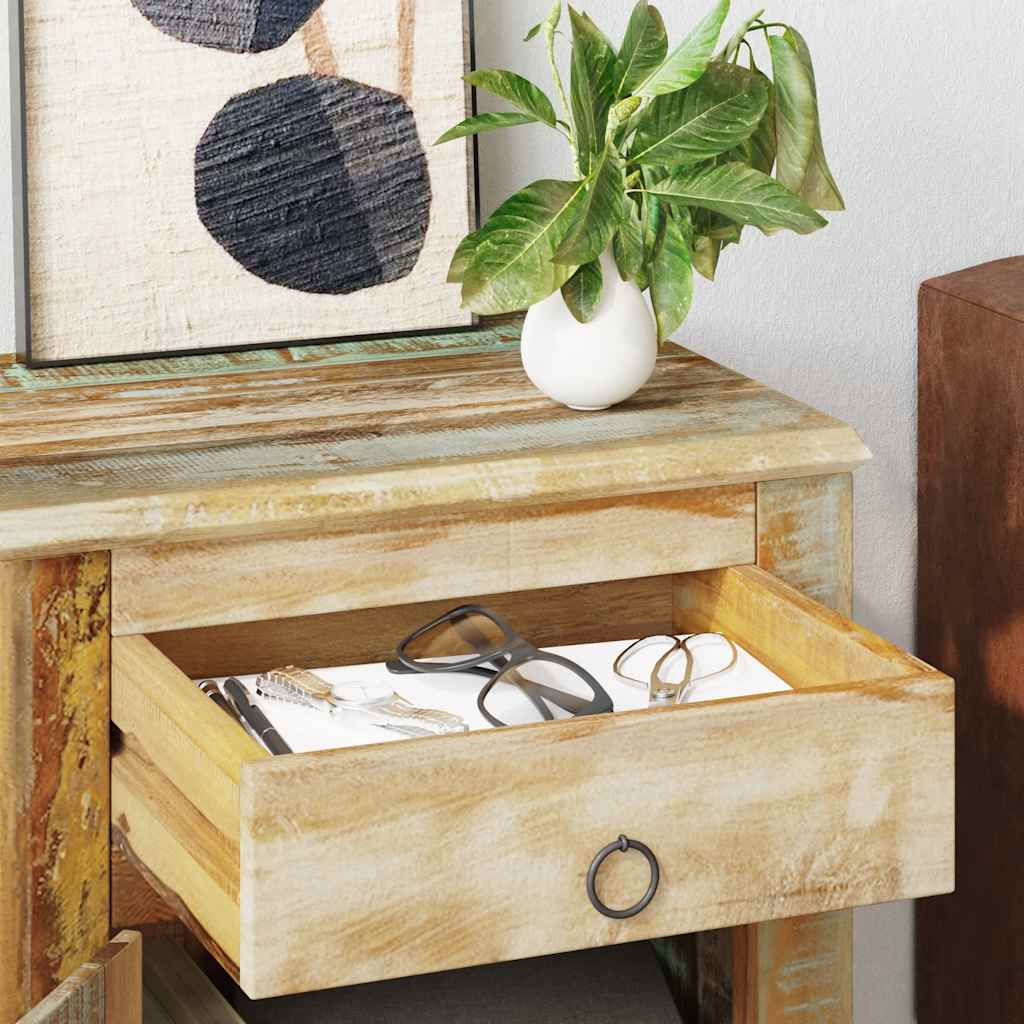 Mesa de apoio com 1 gaveta e 1 porta, madeira reciclada