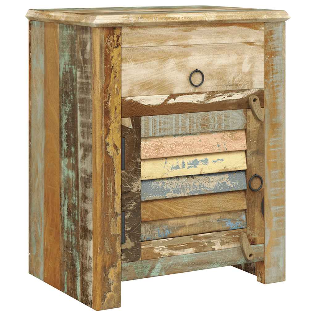 Mesa de apoio com 1 gaveta e 1 porta, madeira reciclada