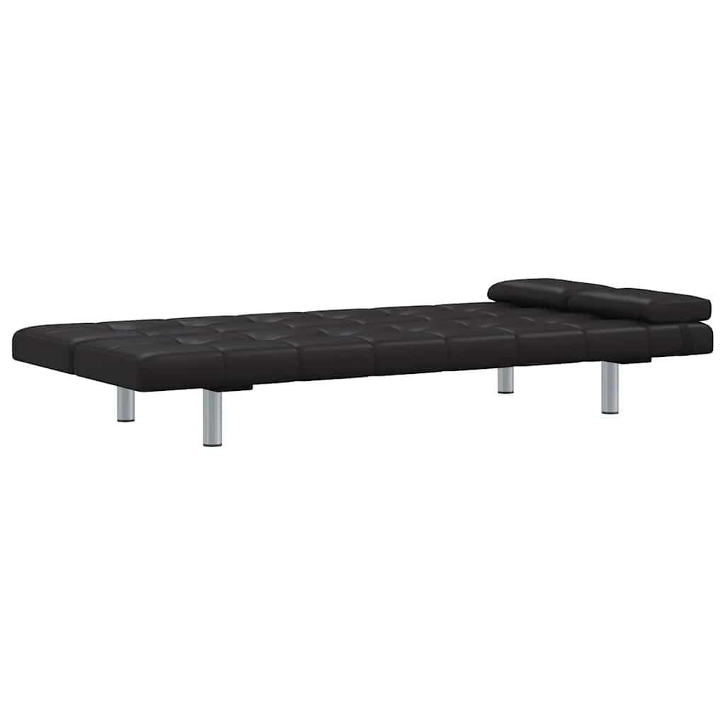 Sofa-cama ajustável com 2 almofadas couro artificial preto