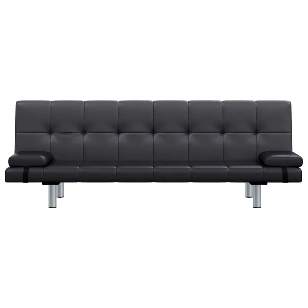 Sofa-cama ajustável com 2 almofadas couro artificial preto