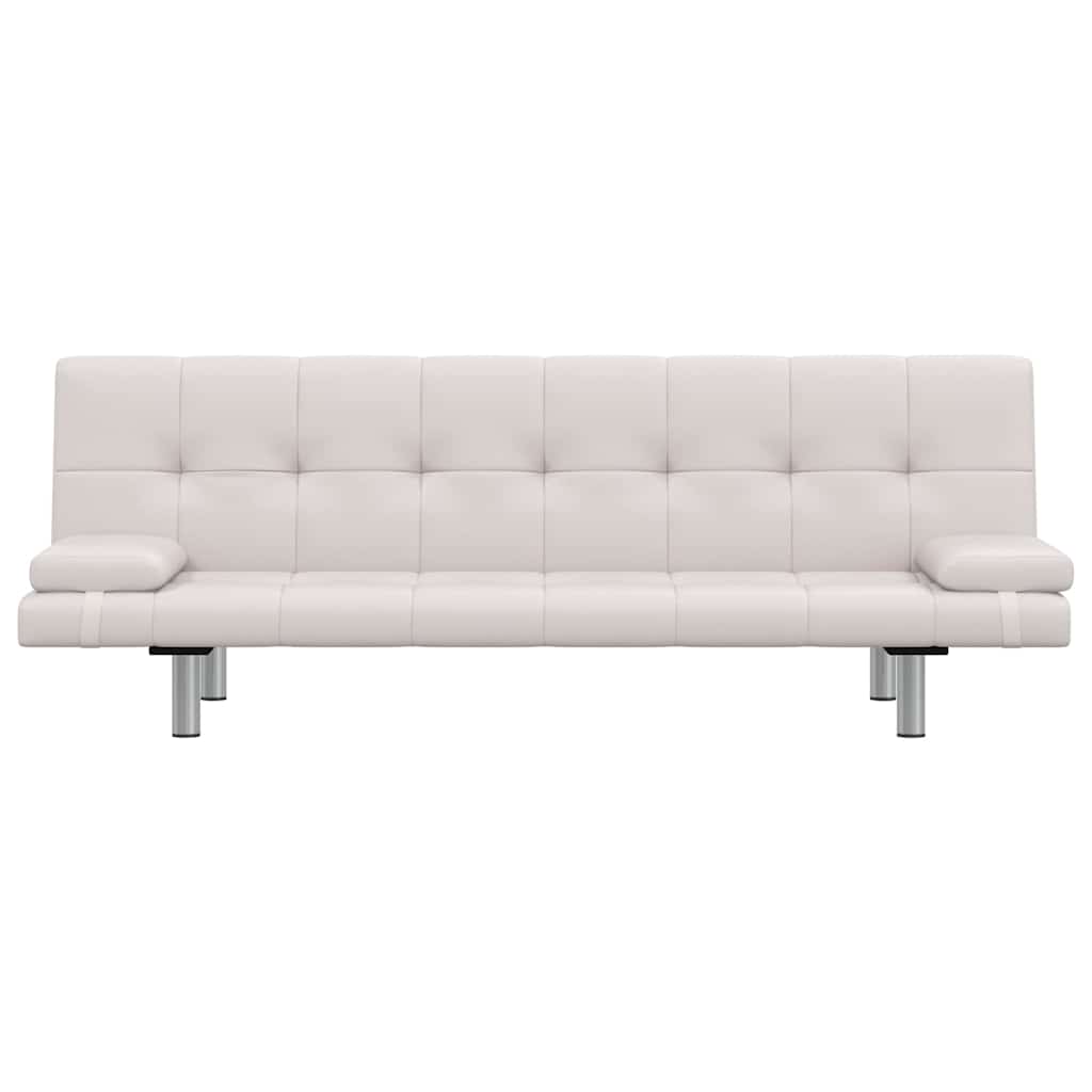 Sofá-cama ajustável c/ 2 almofadas couro artificial branco nata