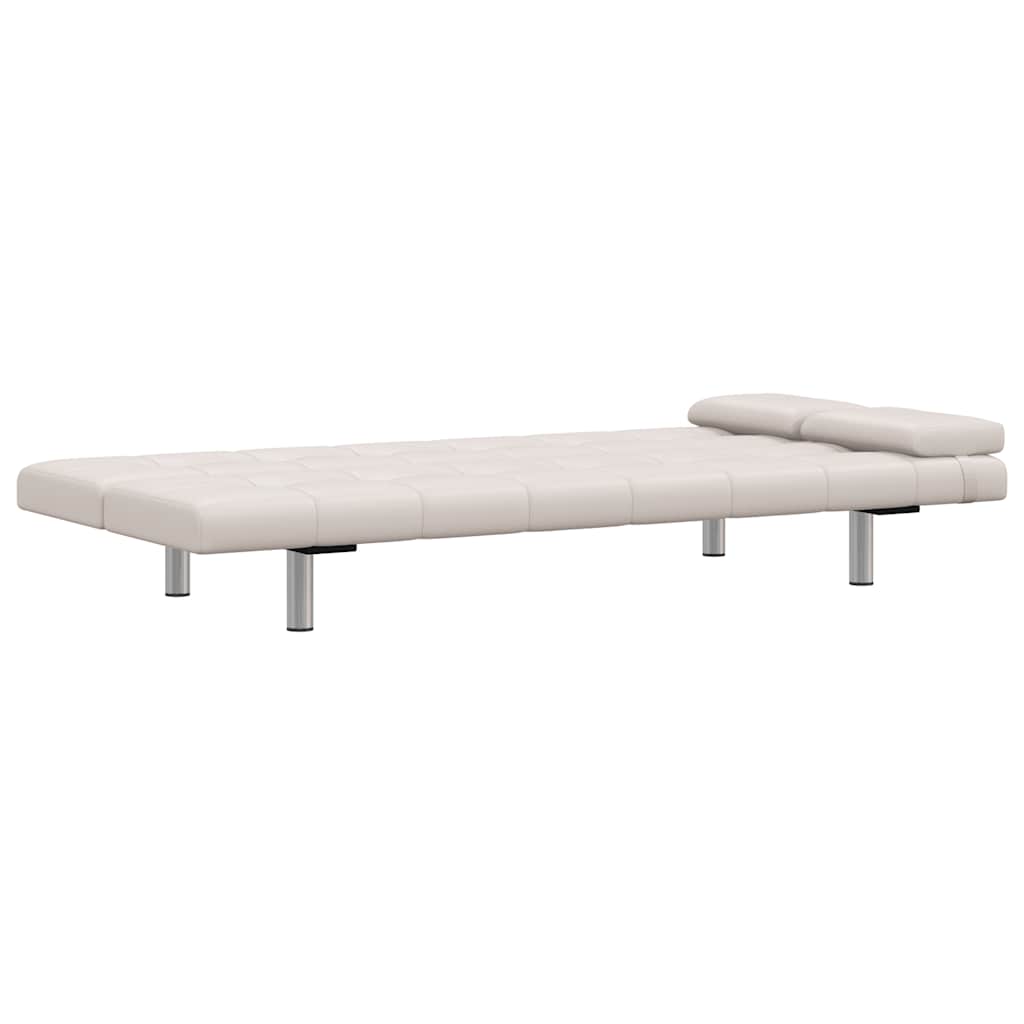 Sofá-cama ajustável c/ 2 almofadas couro artificial branco nata