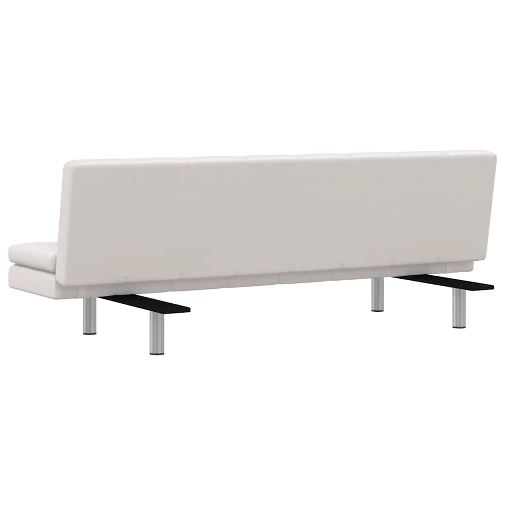 Sofá-cama ajustável c/ 2 almofadas couro artificial branco nata