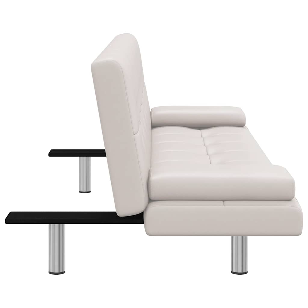 Sofá-cama ajustável c/ 2 almofadas couro artificial branco nata