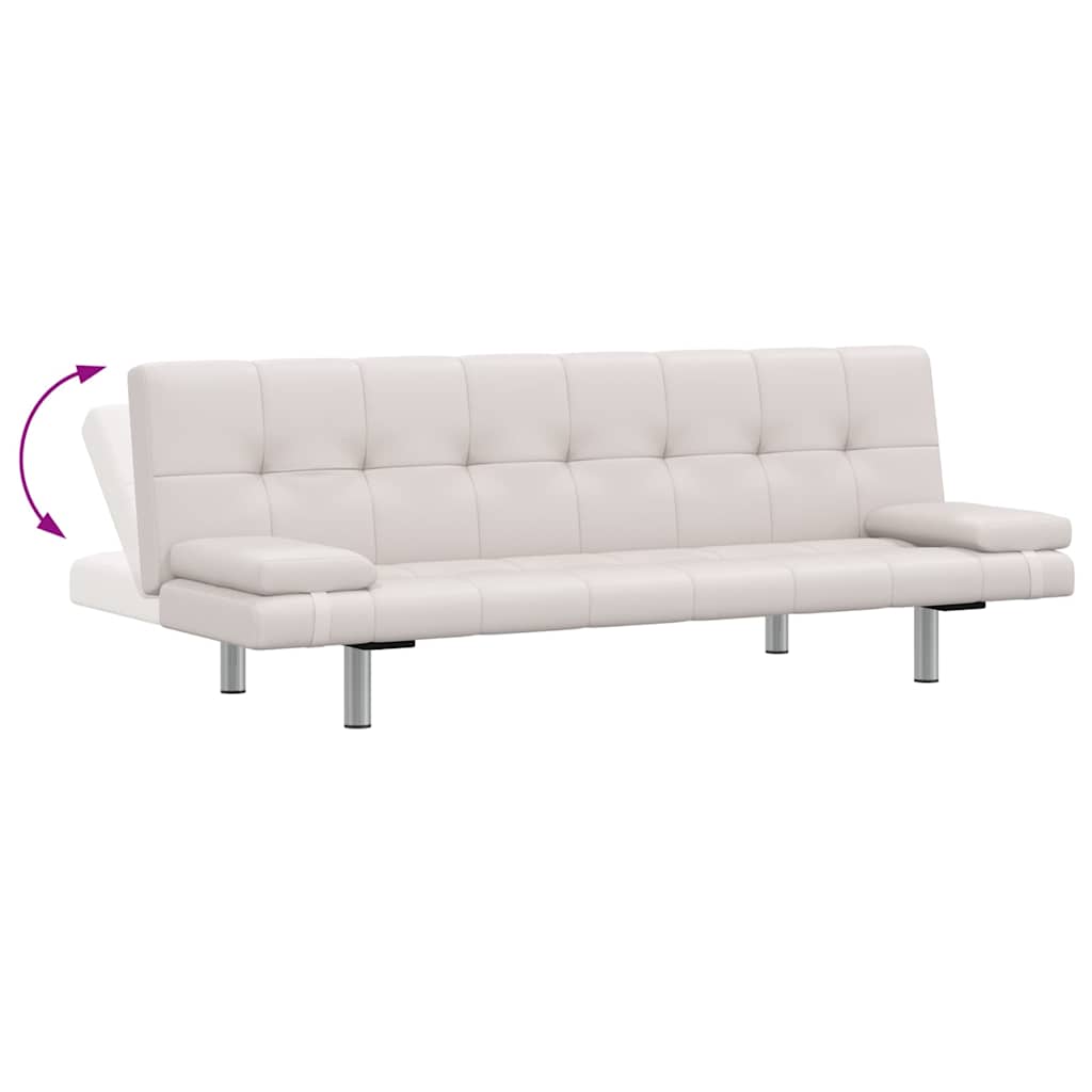 Sofá-cama ajustável c/ 2 almofadas couro artificial branco nata