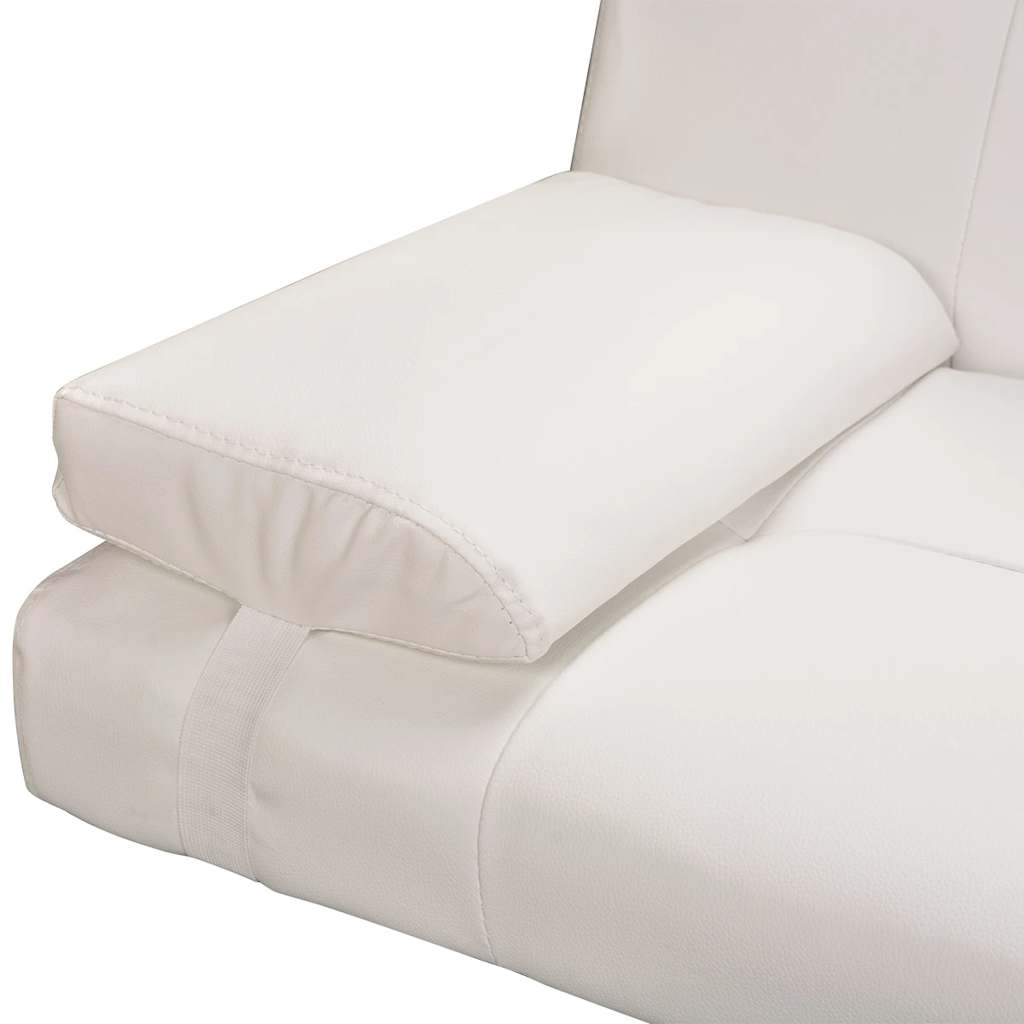 Sofá-cama ajustável c/ 2 almofadas couro artificial branco nata