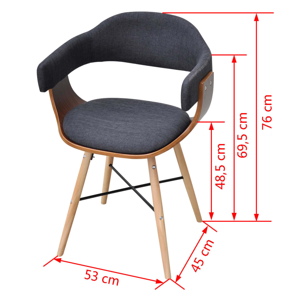 Cadeiras jantar 2 pcs madeira curvada e tecido cinzento-escuro