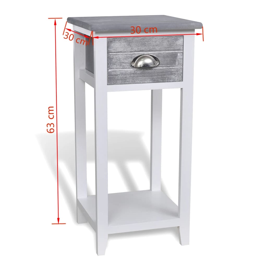 Mesa de cabeceira com 1 gaveta, cinzento e branco