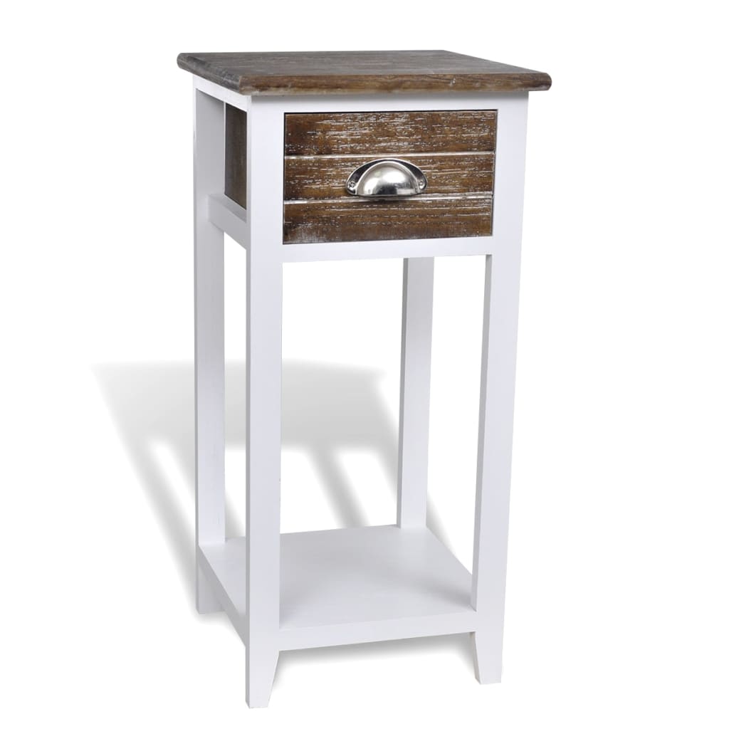 Mesa de cabeceira com 1 gaveta, castanho e branco