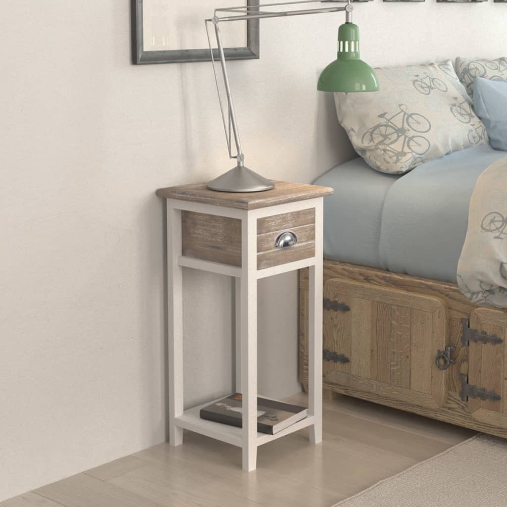 Mesa de cabeceira com 1 gaveta, castanho e branco