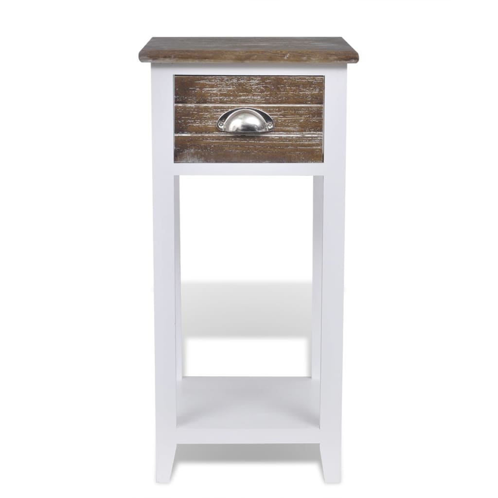 Mesa de cabeceira com 1 gaveta, castanho e branco