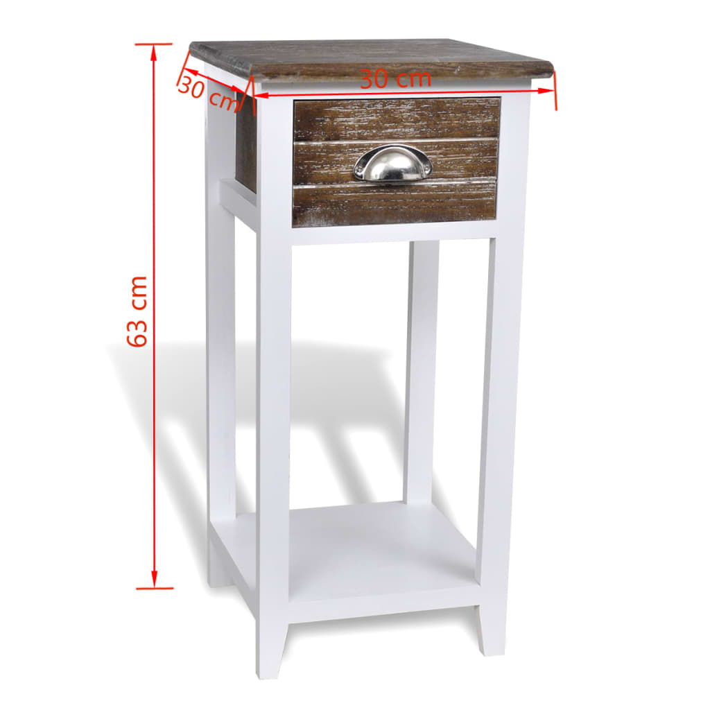 Mesa de cabeceira com 1 gaveta, castanho e branco