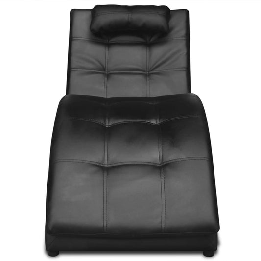 Chaise longue com almofada couro artificial preto