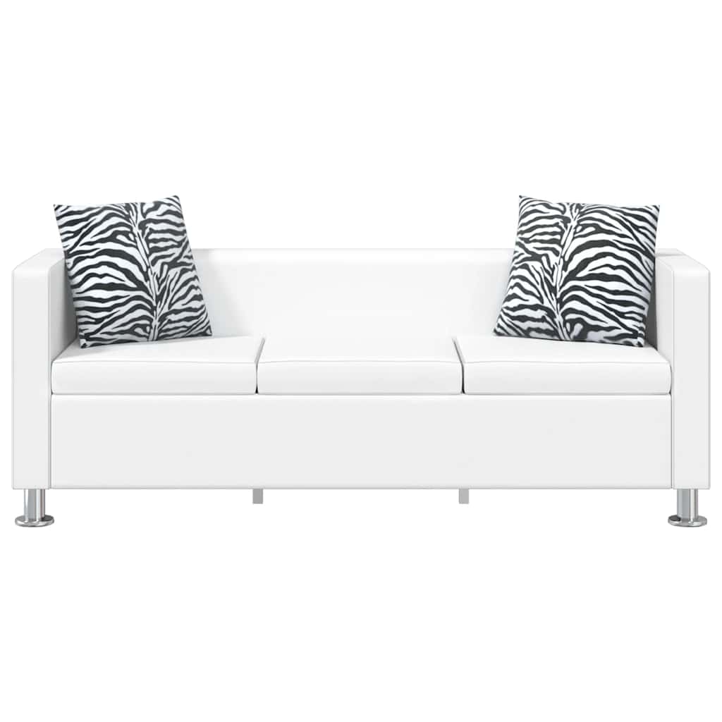 Sofá de 3 lugares couro artificial branco