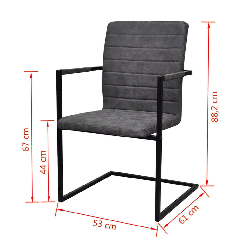 Cadeiras de jantar cantilever 2 pcs couro artificial cinzento