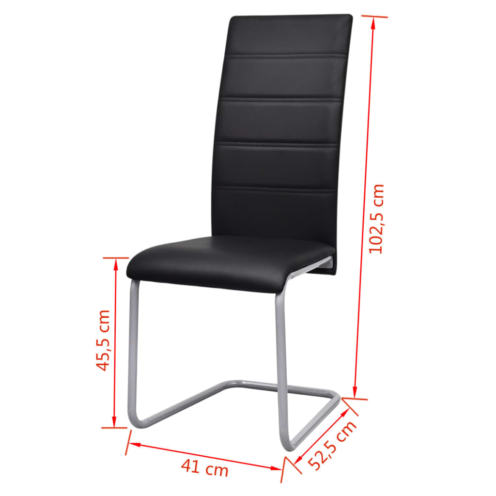 Cadeiras de jantar cantilever 2 pcs couro artificial preto