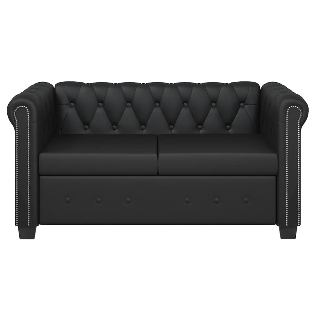 Sofá Chesterfield de 2 lugares em couro artificial preto