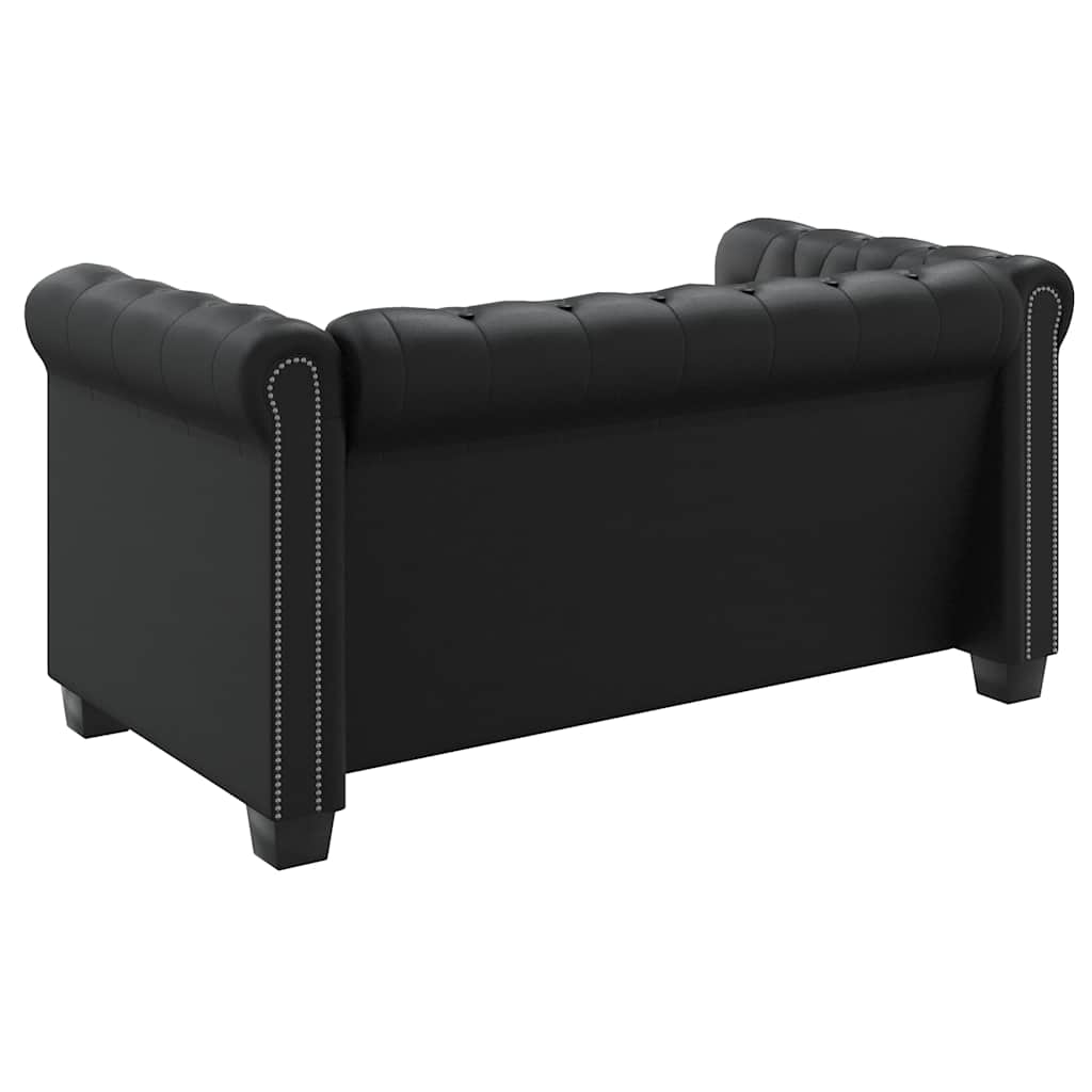 Sofá Chesterfield de 2 lugares em couro artificial preto