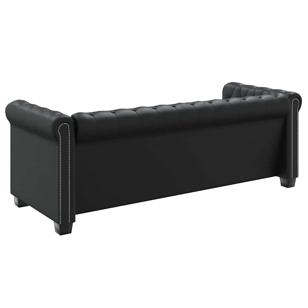 Sofá Chesterfield de 3 lugares em couro artificial preto