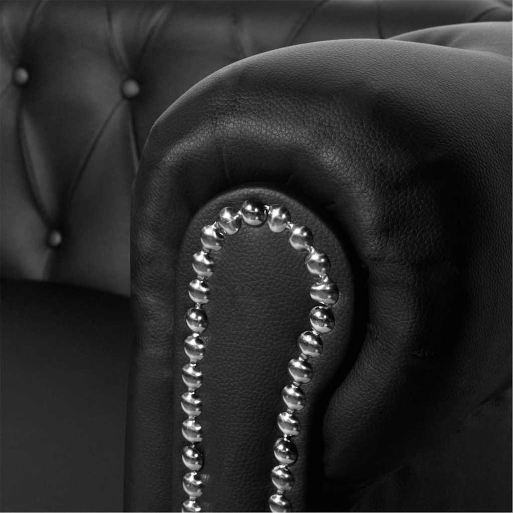 Sofá Chesterfield de 3 lugares em couro artificial preto