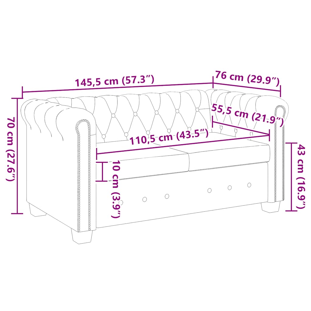 Sofá Chesterfield de 2 lugares em couro artificial branco