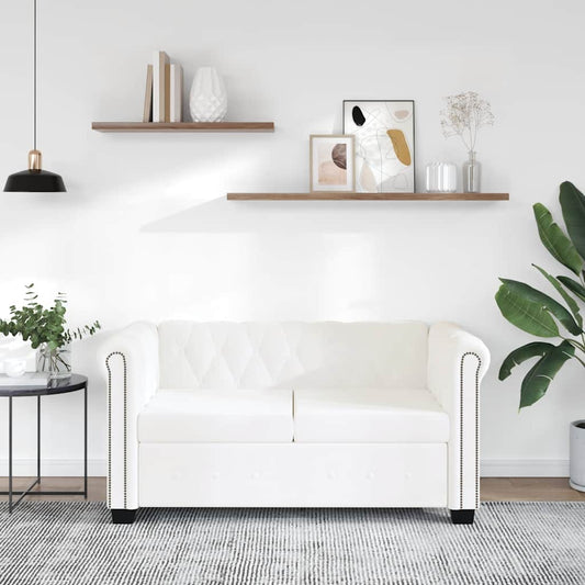 Sofá Chesterfield de 2 lugares em couro artificial branco