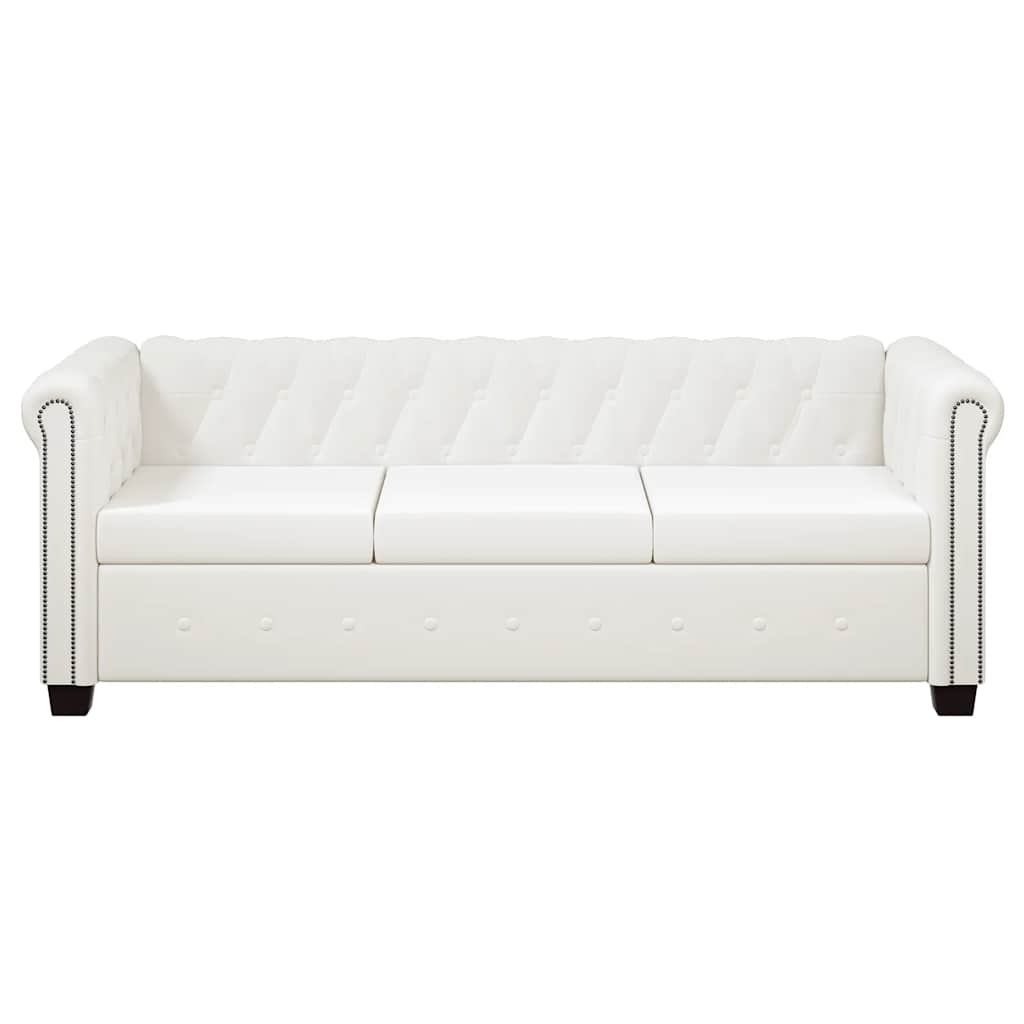 Sofá Chesterfield de 3 lugares em couro artificial branco