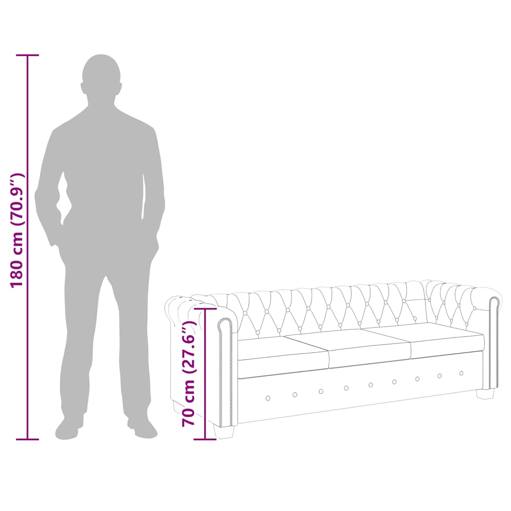 Sofá Chesterfield de 3 lugares em couro artificial branco