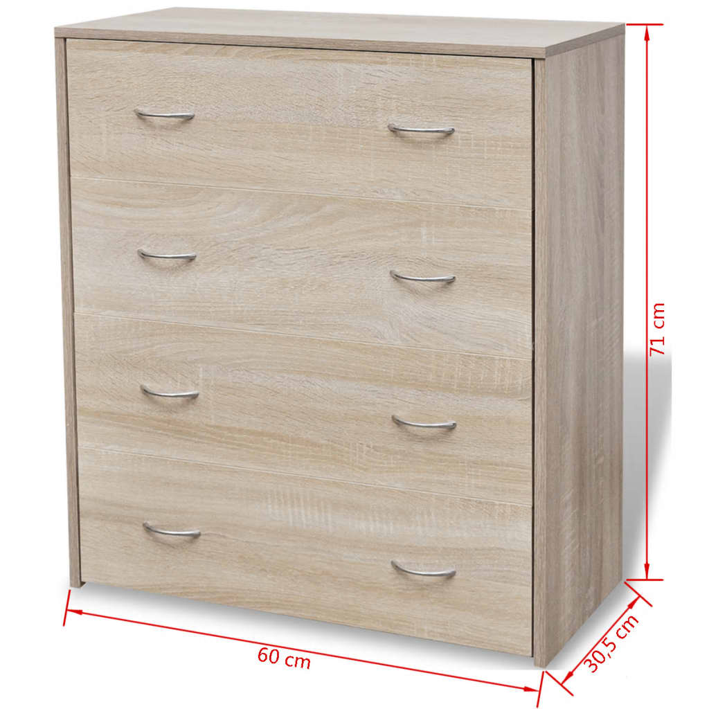 Aparador com 4 gavetas 60 x 30,5 x 71 cm carvalho