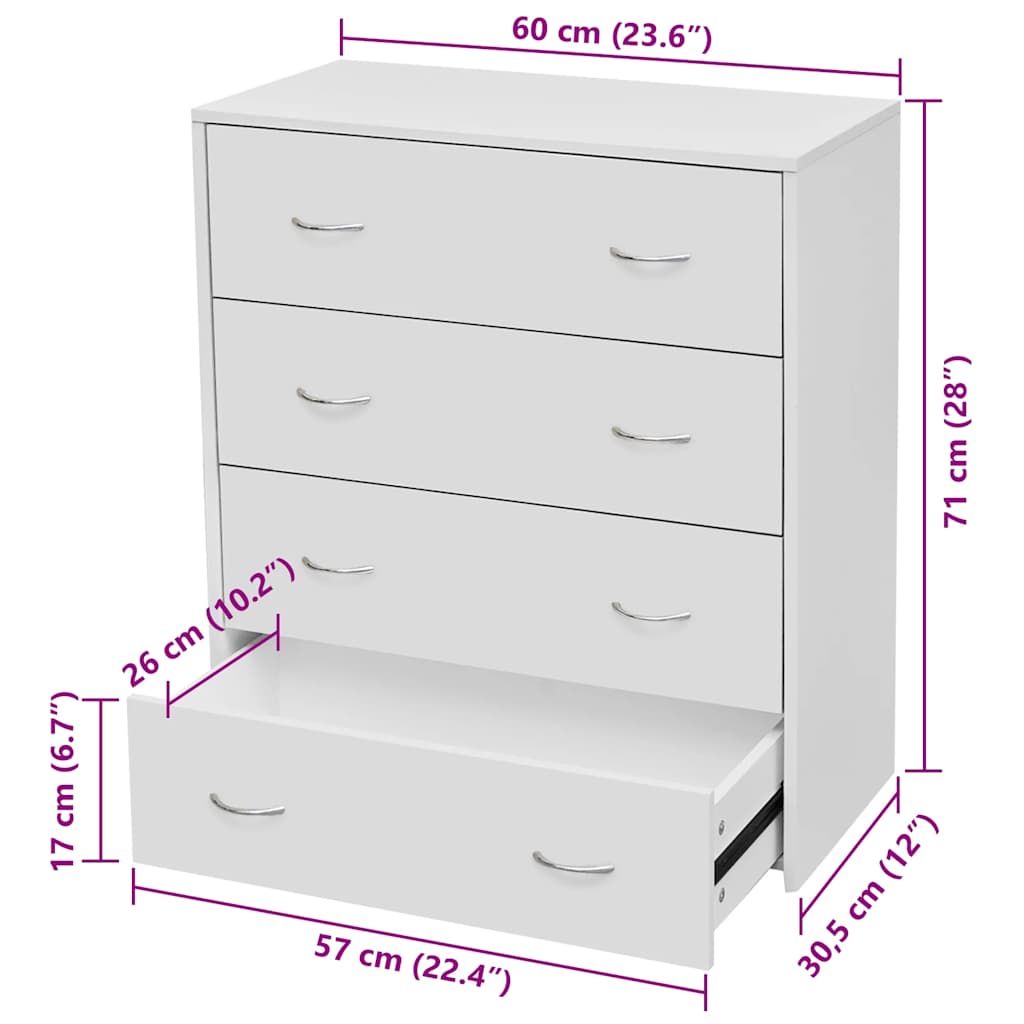 Aparador com 4 gavetas 60 x 30,5 x 71 cm branco