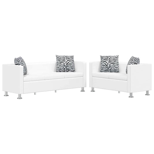 Conjunto de sofás de 2 e 3 lugares couro artificial branco